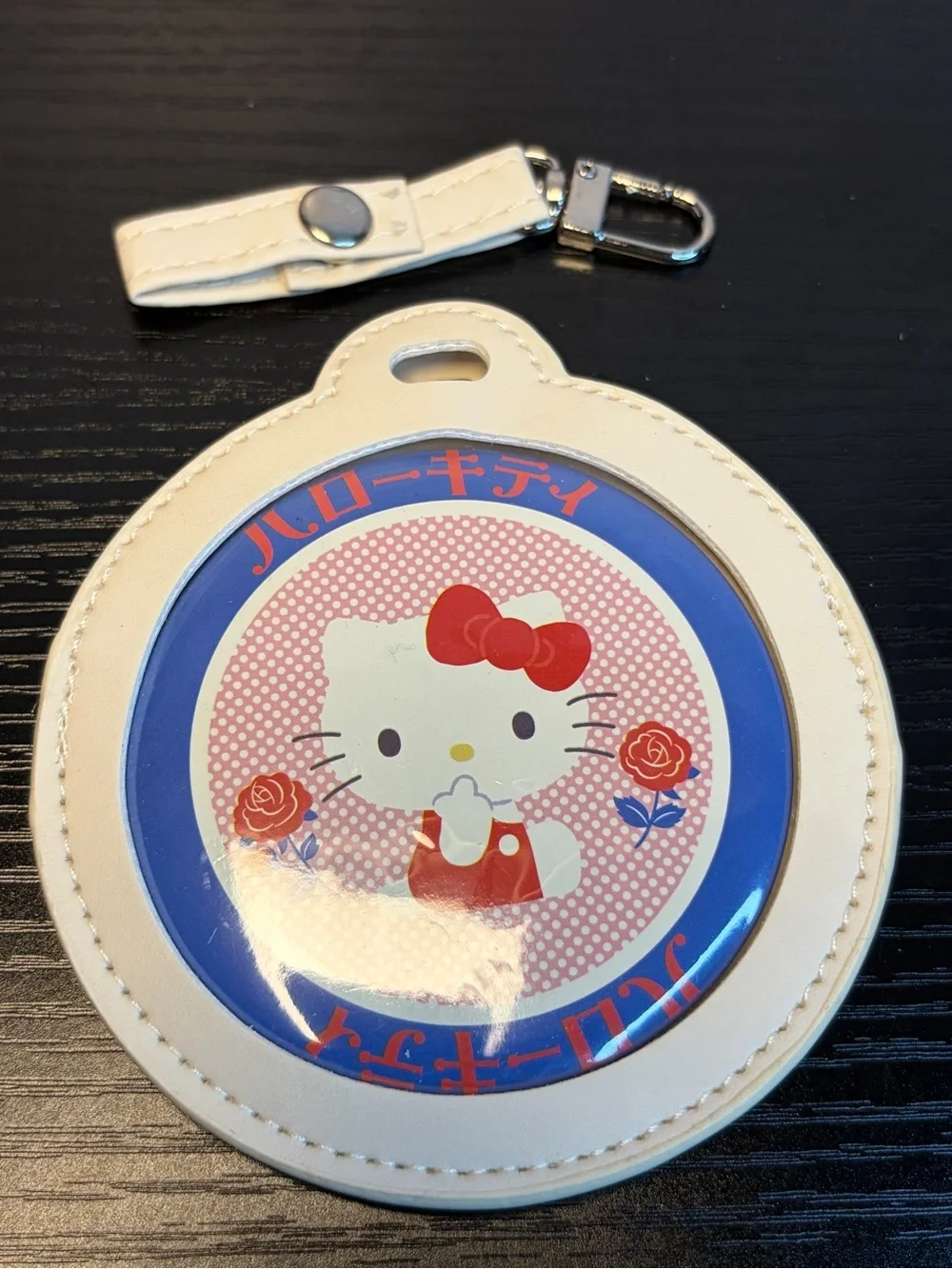 Hello Kitty Round Cream Bag Tag Badge Or Button